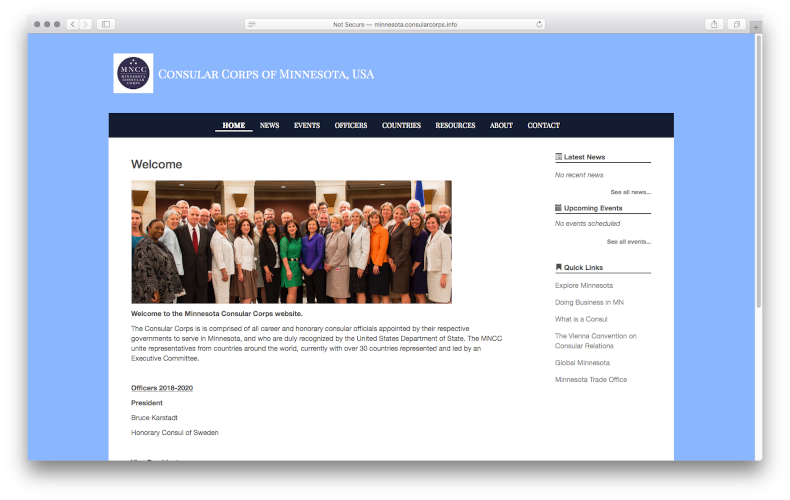 Screenshot of a Consular Corps site